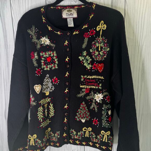 Tiara International Vintage 90s Christmas Cardigan Sweater Women's Size XL - Picture 1 of 6